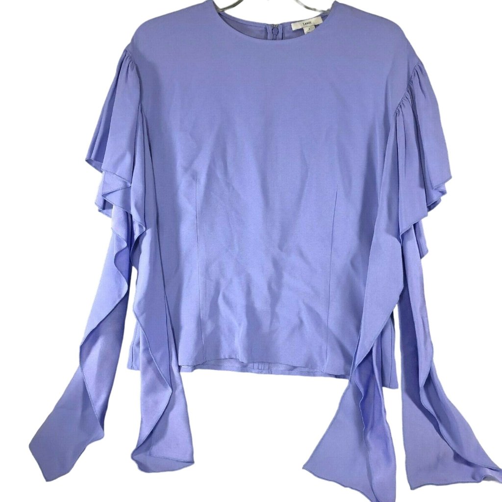 Lewit Statement Flutter Sleeve Blouse Top Women's Lilac Purple, Size S